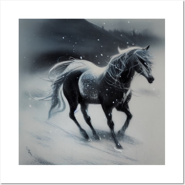 Galloping Horse in Snow Wall Art by fistikci